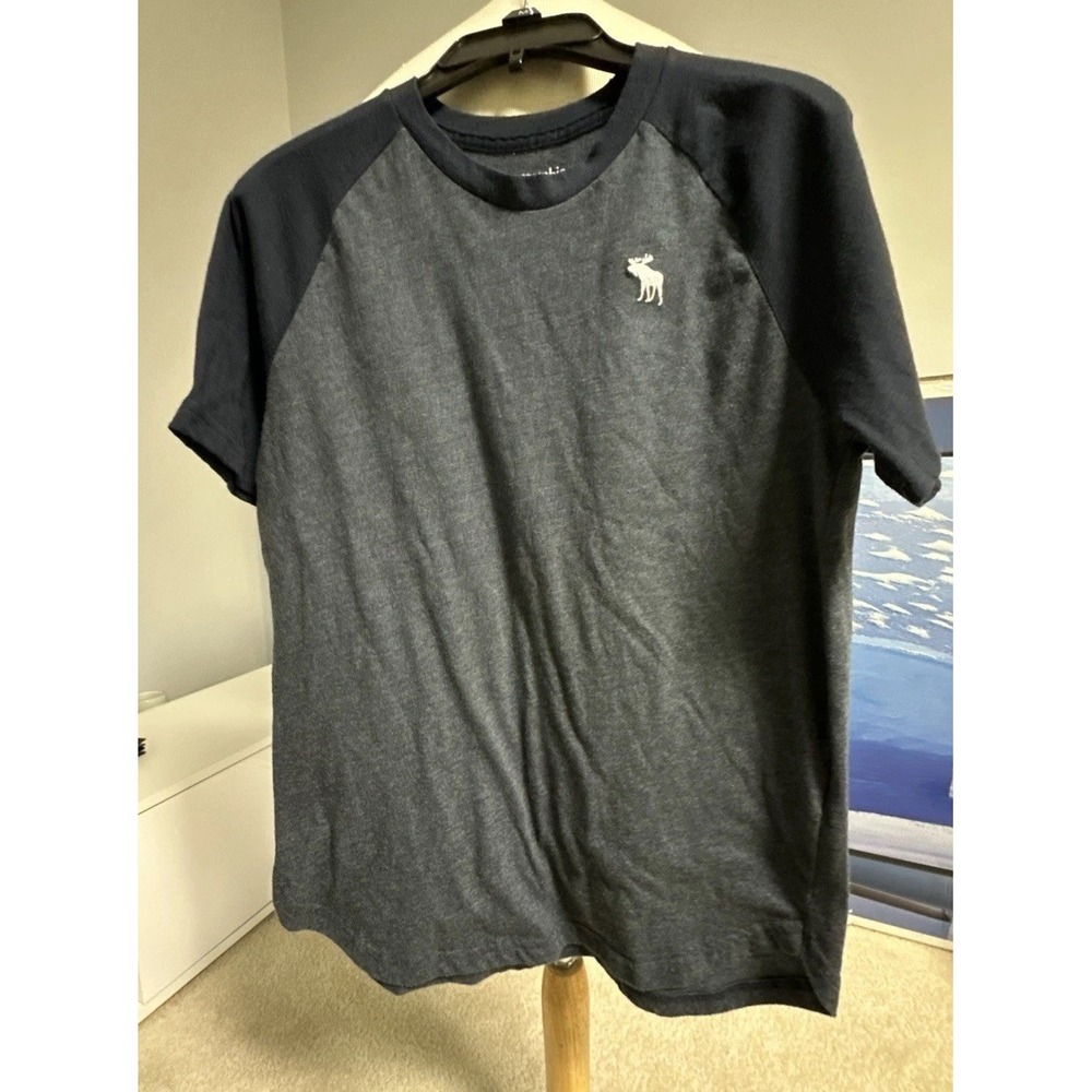 Abercrombie & Fitch Ragland T-shirt Boys Sz 15-16 Gray Body Short Sleeves Navy